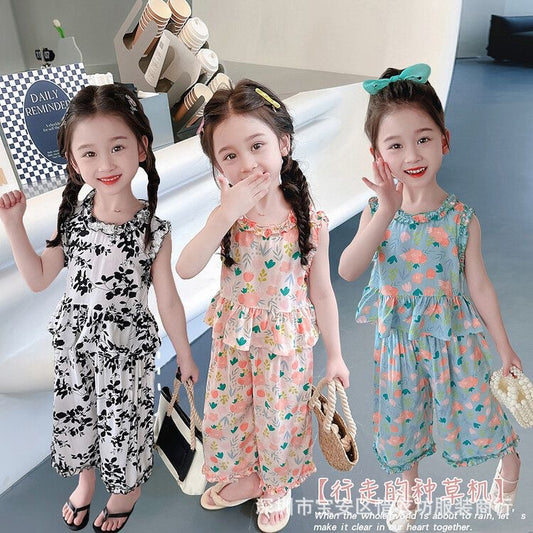 A25072310女童防蚊褲夏季套裝小女孩薄款夏裝兩件套寶寶長褲兒童洋氣