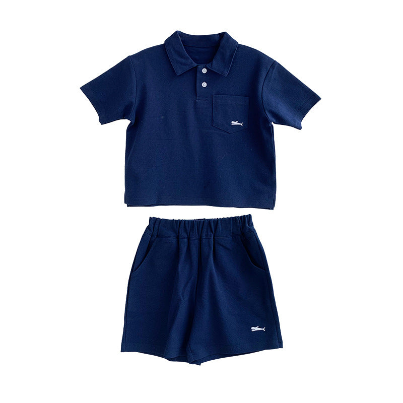 Z25033102兒童POLO領套裝洋氣男童中大童休閒兩件套夏季寬鬆百搭運動套裝