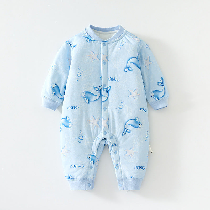 GJ25102125嬰兒40克加棉連身衣寶寶夾棉秋冬無骨哈衣薄棉加厚對開爬服兒童