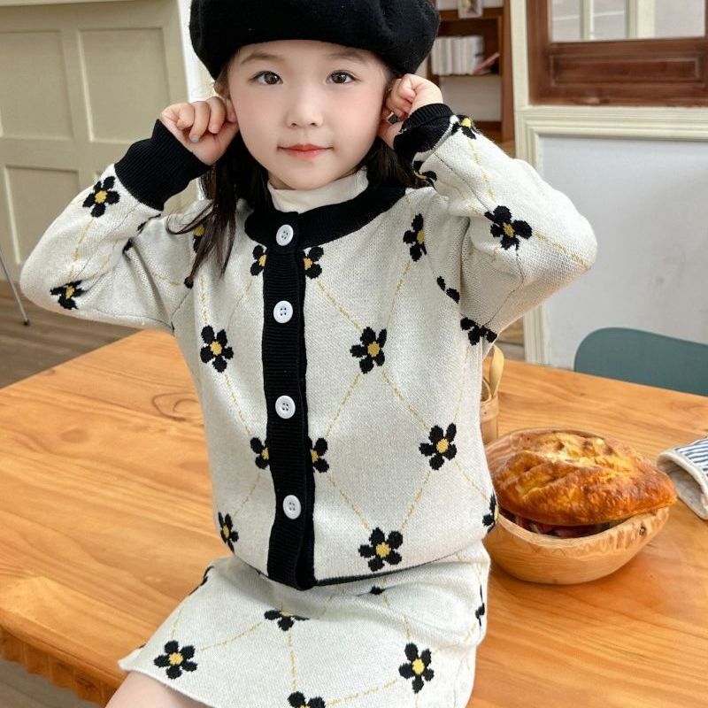 CF25091921兒童女童春秋2024套針織毛衣韓版運動開襟裙半身裙潮童裝寶寶