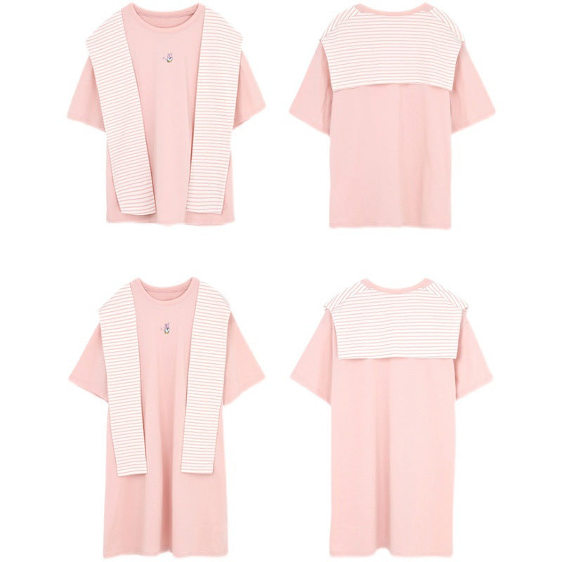 L25041712夏海軍風親子裝一家三四口母子母女媽媽裙嬰兒爬服洋氣短袖潮