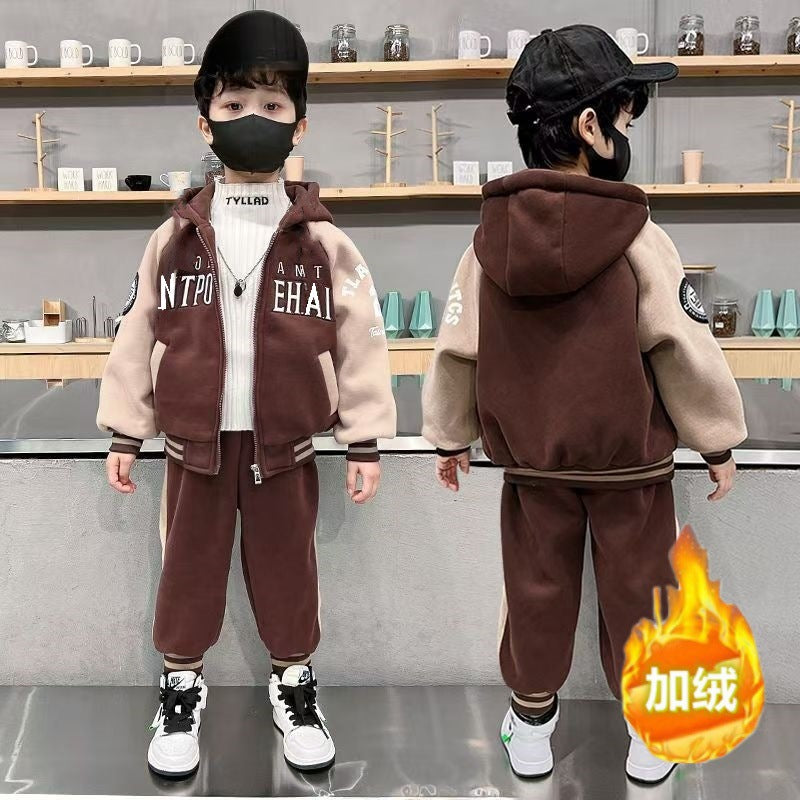 FG25112017兒童裝男童套裝加絨冬季2025新款中大童加厚裙子休閒長褲男孩冬裝