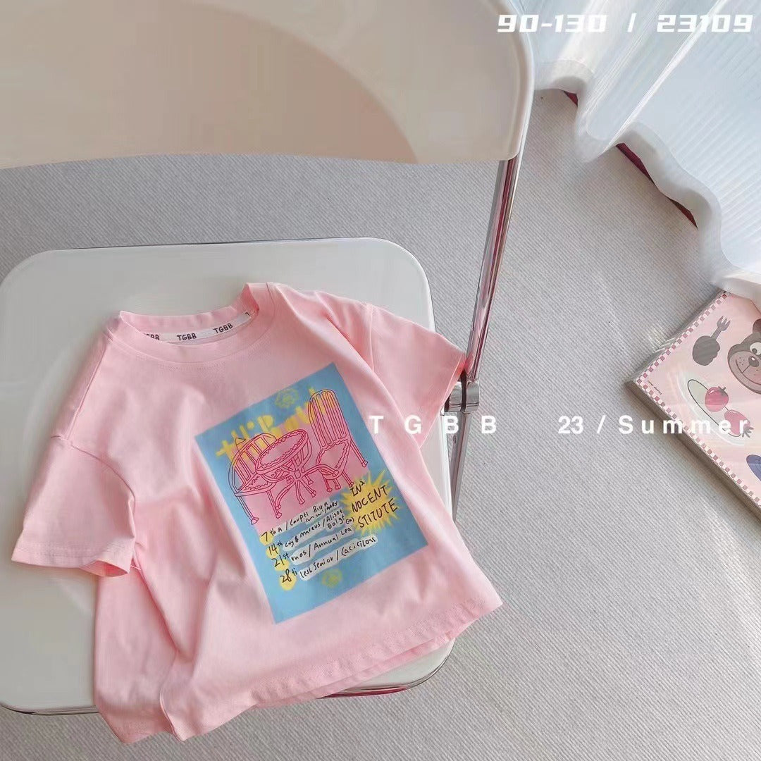 CA23072716夏季新款兒童短袖t卹棉男女童上衣百搭打底衫寶寶服裝批發潮