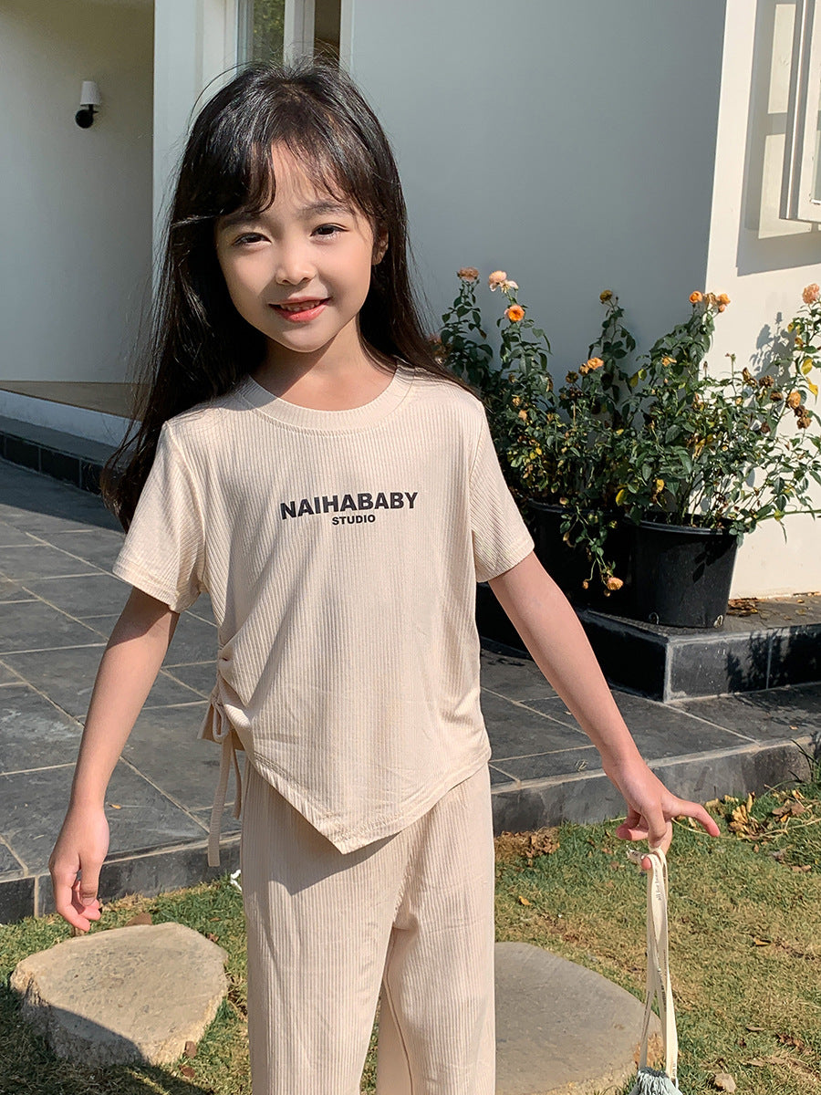 J24022913新款女童休閒套裝洋氣時髦韓版女寶寶春秋款兒童寬褲兩件套