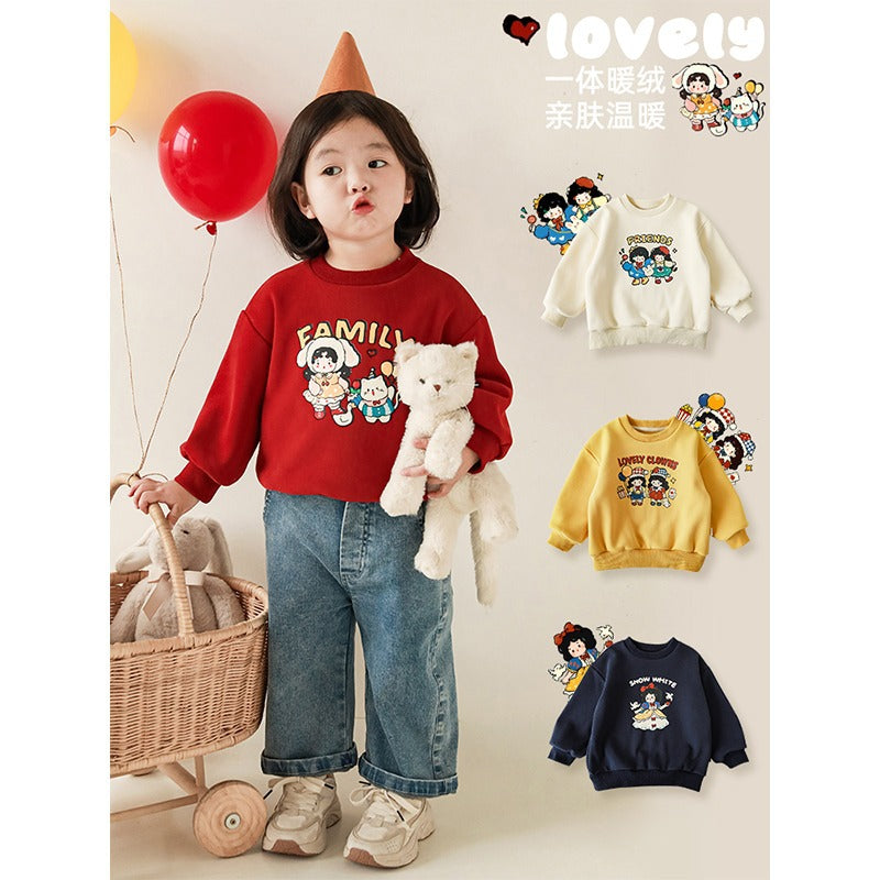 CA24011816秋冬季女童加絨衛衣a類幼兒園百搭兒童上衣可愛新年服裝寶寶外套