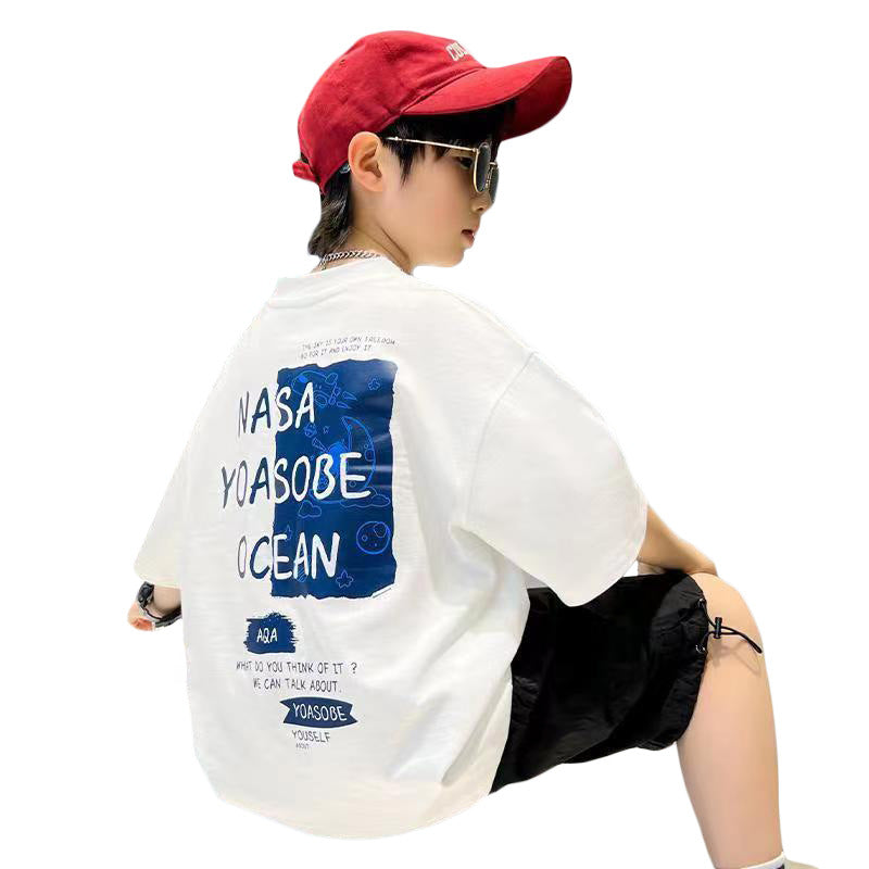 Z25030412棉質中大童男童短袖t恤打底衫夏季帥氣男孩休閒服兒童裝圓領上衣