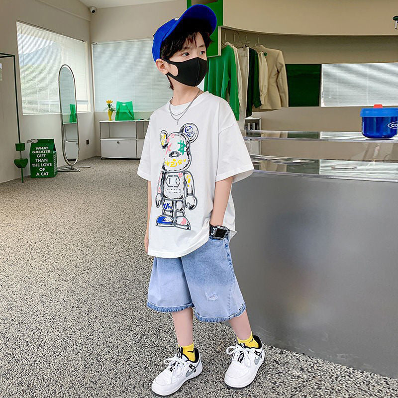 F23062204男童夏裝休閒套裝2023新款中大兒童夏季兩件套