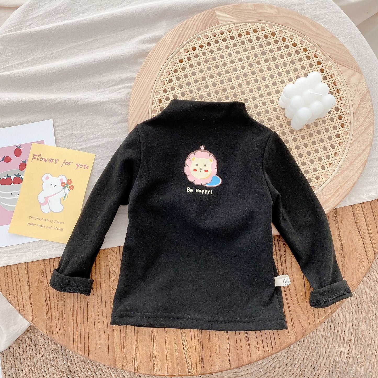 CA24121809兒童保暖德絨打底衫秋冬季裝男女寶寶純色T卹半高領長袖上衣