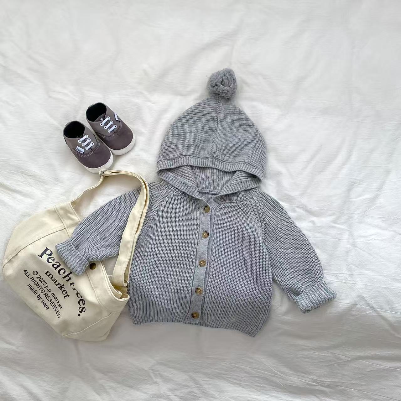 CF25091910ins韓版洋氣小新寶寶針織開襟衫嬰兒洋氣毛衣連帽衫球球