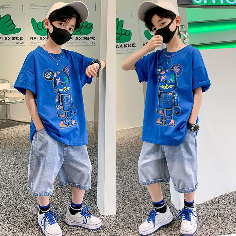 F23062204男童夏裝休閒套裝2023新款中大兒童夏季兩件套