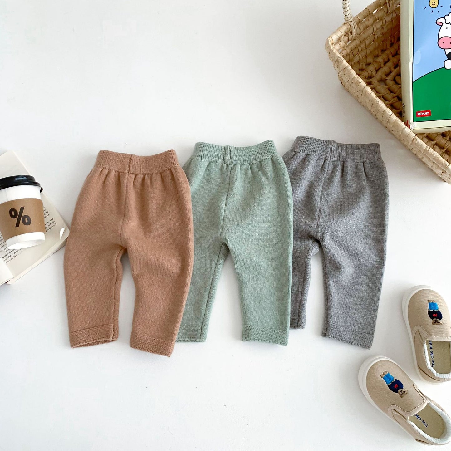 G23111612韓版男女童寶寶純色衛衣毛衣套裝ins新生兒上衣+鬆緊褲套裝