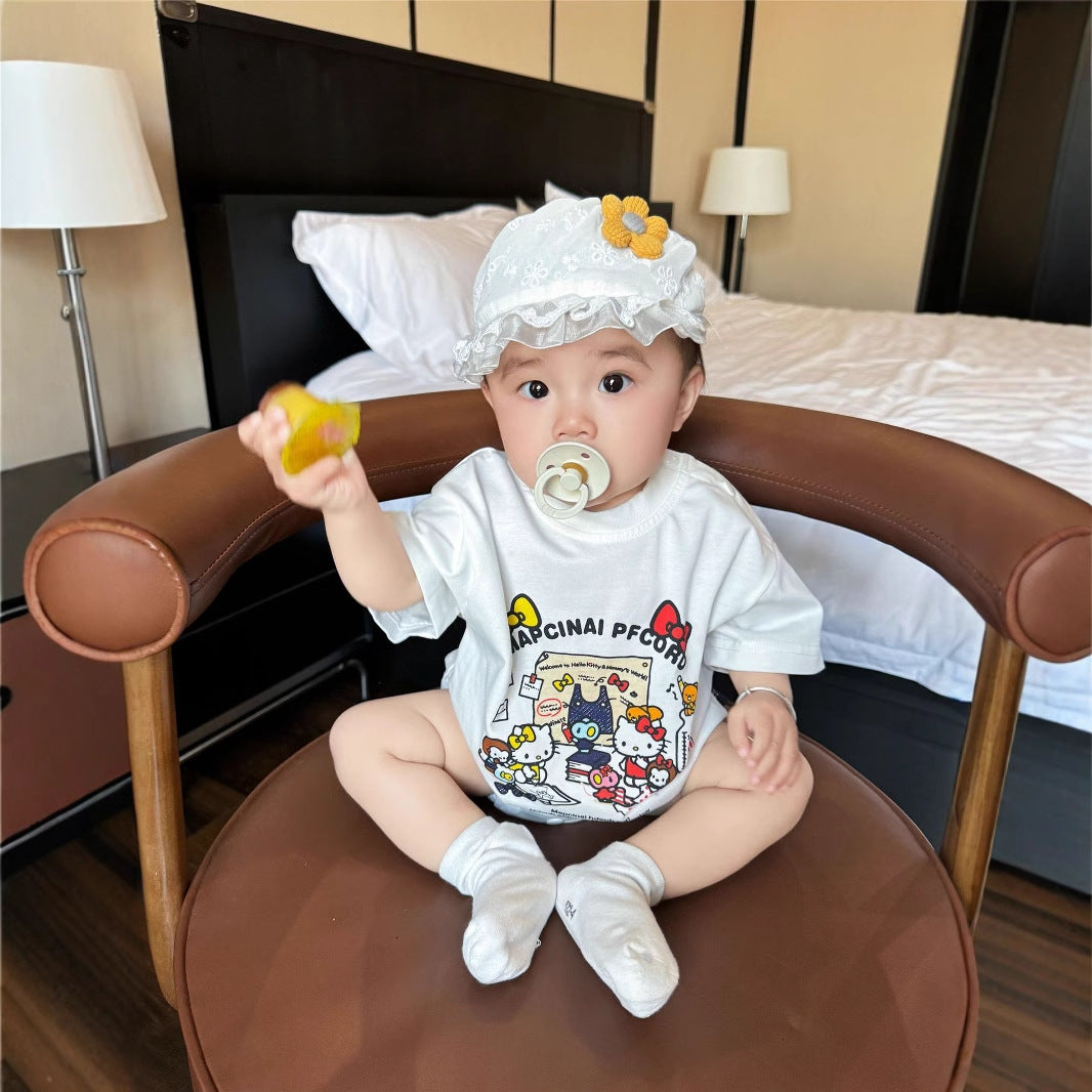 L25041716炸街親子裝卡通短袖t恤2025夏季新款高級感百搭親子母女嬰兒裝潮