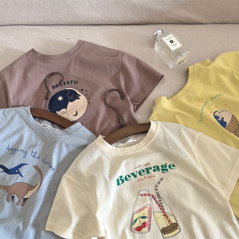 CA25052120兒童短袖夏季新款男女童圓領卡通印花T恤寶寶純色日系潮衫