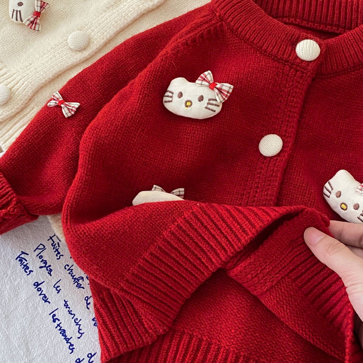 G25092512嬰兒女孩童裝可愛針織毛衣卡通貓咪洋氣單排扣秋冬季開襟外套