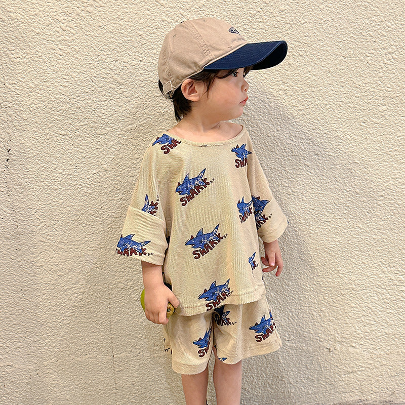 Z25020920兒童夏季套裝男童2025新寶寶短袖夏裝洋氣女童連身裙姐弟兄妹裝