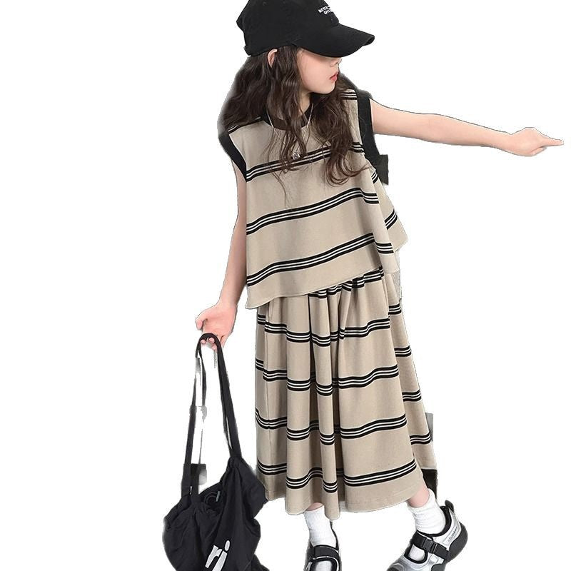 Z25033119女童夏季套裝兒童時髦洋氣夏裝女孩大童無袖背心寬鬆闊腿褲兩件套