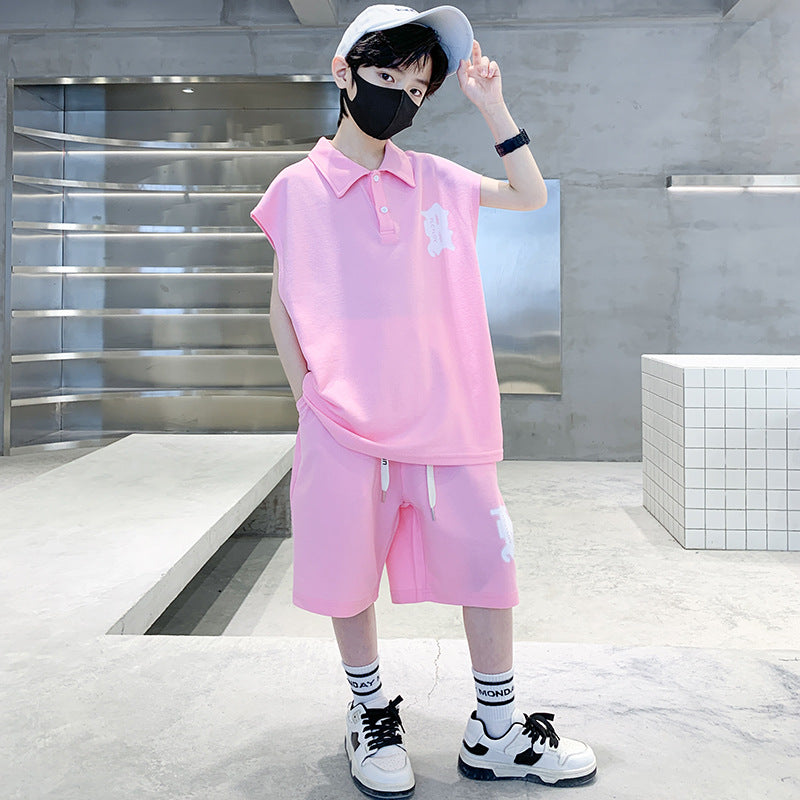 🎈精品童裝🎈FH25062705男童夏裝背心POLO衫套裝夏季新款中大童運動痞帥氣夏款兩件套