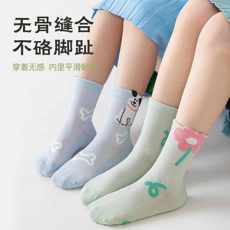 GI25073114兒童襪子 春季女孩可愛卡通中筒棉中大童網眼女童無骨襪男孩