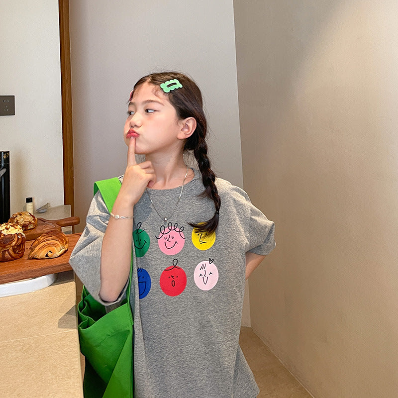 Z25030432女童短袖T恤夏裝新款中大童純棉寬鬆圓領兒童休閒夏季童裝上衣潮