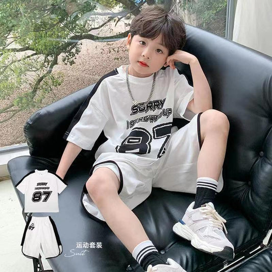 FB24070108男童夏季套裝2024新兒童裝夏裝寶寶運動網紅男孩韓版爆街兩件套