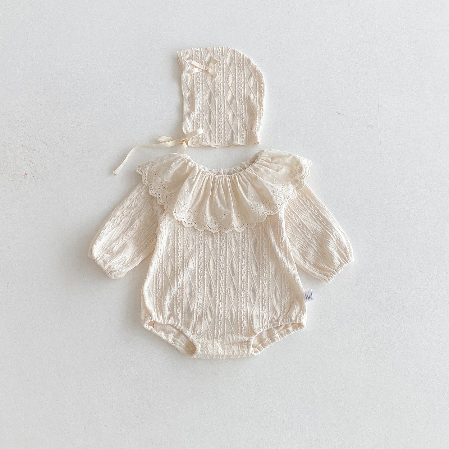 G25092501秋季嬰兒女寶寶包屁衣韓版圓領長袖娃娃領甜美連身衣爬服