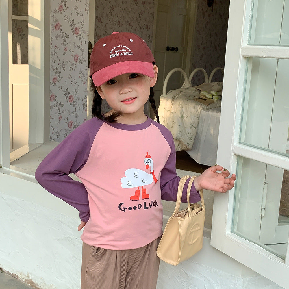 J23092108童裝女童長袖T恤春裝2023新款兒童純棉卡通印花打底衫寶寶春上衣