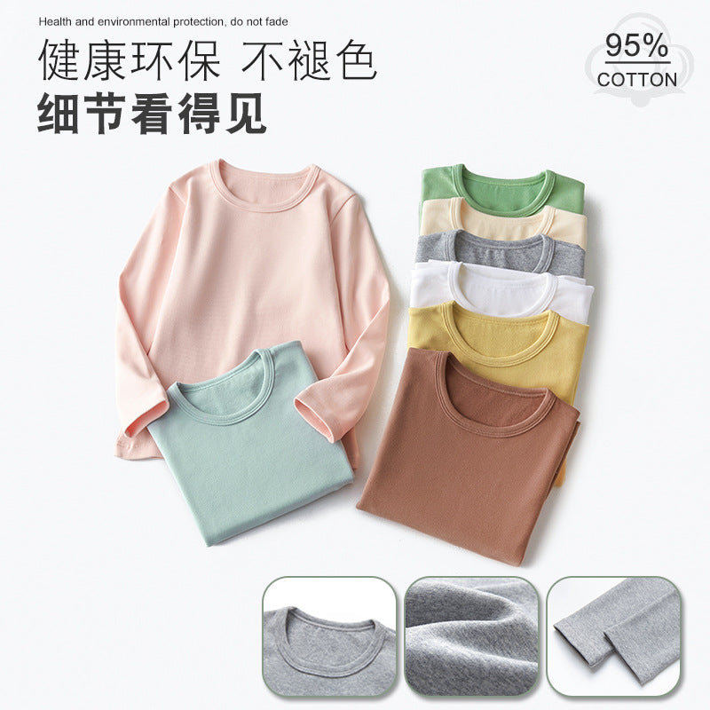 s23110911新款男童長袖T卹春秋款兒童圓領保暖打底衫女童寶寶上衣磨毛