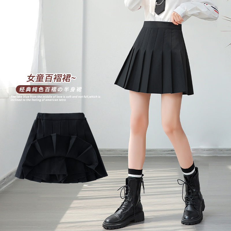 Z25033113女童網球裙夏季中大兒童黑色百褶裙夏安女孩運動短裙薄