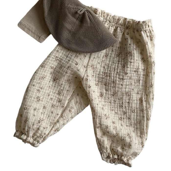 GF25061718韓版童褲夏季薄款棉長褲愛心燈籠褲嬰兒幼童碎花休閒潮搭防蚊褲