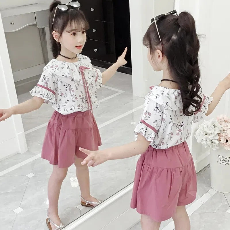 FA23072008女童夏季套裝2023新款兒童短袖夏裝中大童兩件套小女孩網紅款