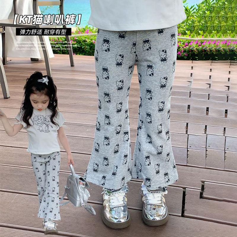 Z25030914女寶寶時尚卡通喇叭褲夏季冰絲薄款女童洋氣百搭休閒褲子批發