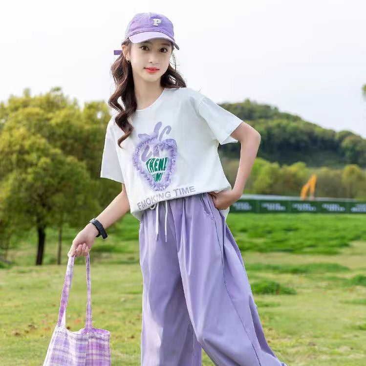 FG25053013女童夏裝套裝2025新款洋氣夏款兒童裝短袖網紅女孩夏季運動兩件套