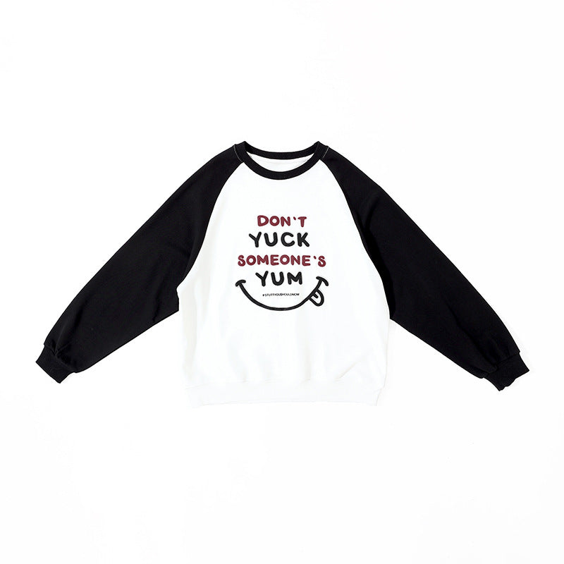 FI25101408女童秋季韓版新款百搭長袖衛衣中大童寬鬆撞色上衣兒童衛衣批發