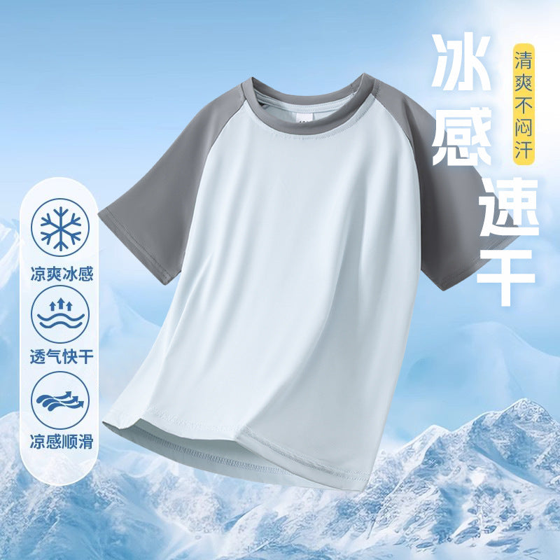 FN26052904男女童撞色插肩袖速乾T卹夏季冰感半袖童裝工廠現貨支持混批