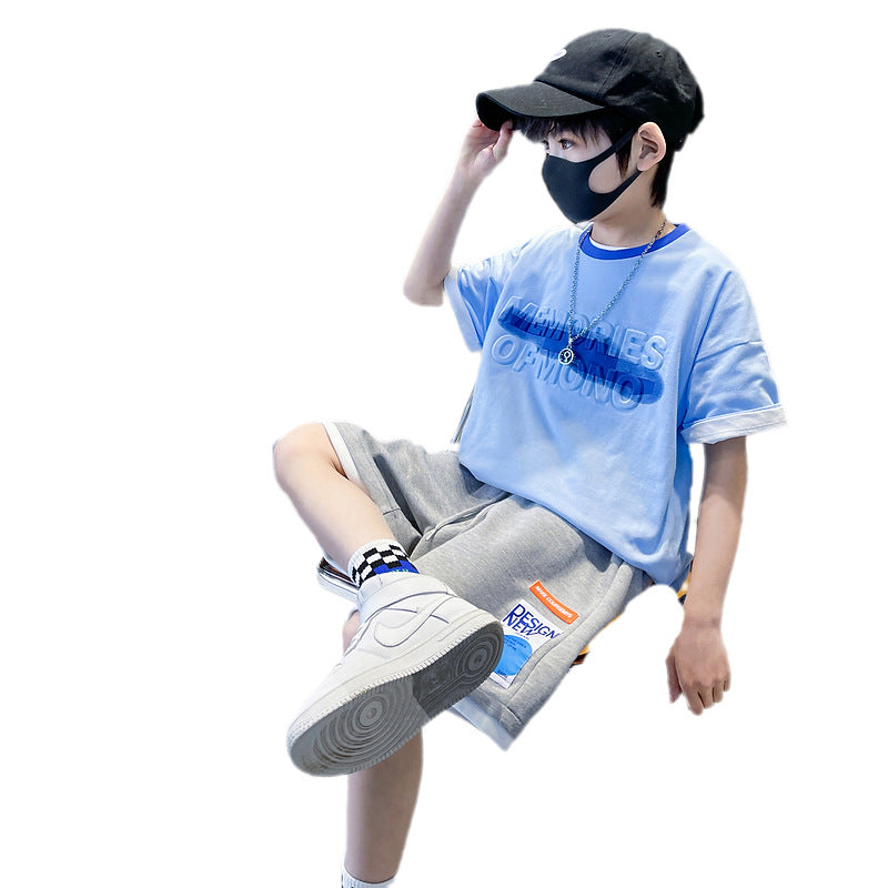 FC24040713童裝男童夏裝短袖個性套裝2024全新中大童運動兒童夏季薄款兩件套(9-12天到貨)