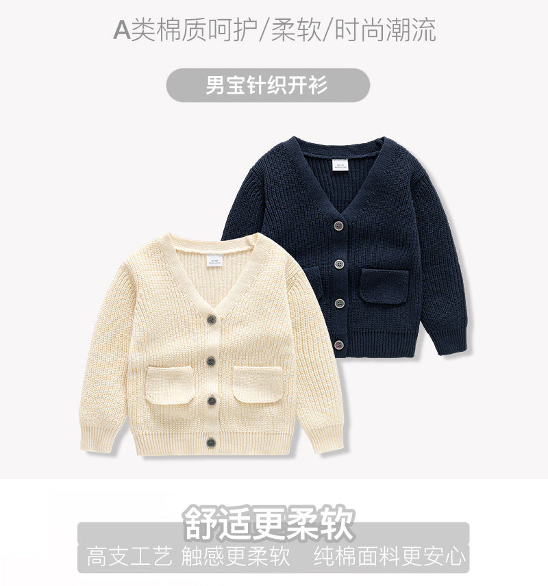 GC23101218嬰幼兒毛線衣男女寶寶針織開襟衫秋冬外套純棉英倫V領嬰兒外套毛衣