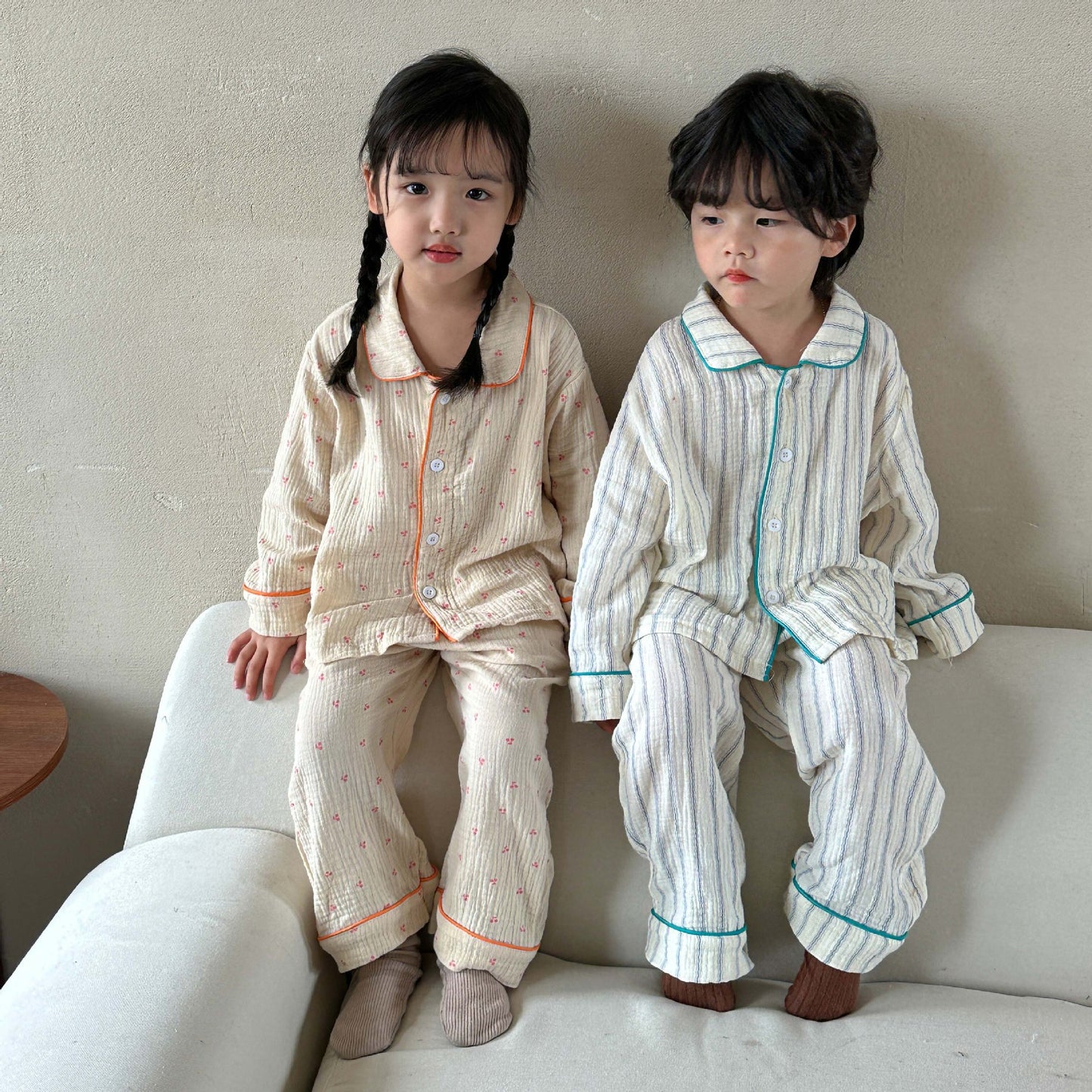 Z25020910兒童睡衣女童-新秋季純棉紗布寶寶長袖套裝女童男童家居服