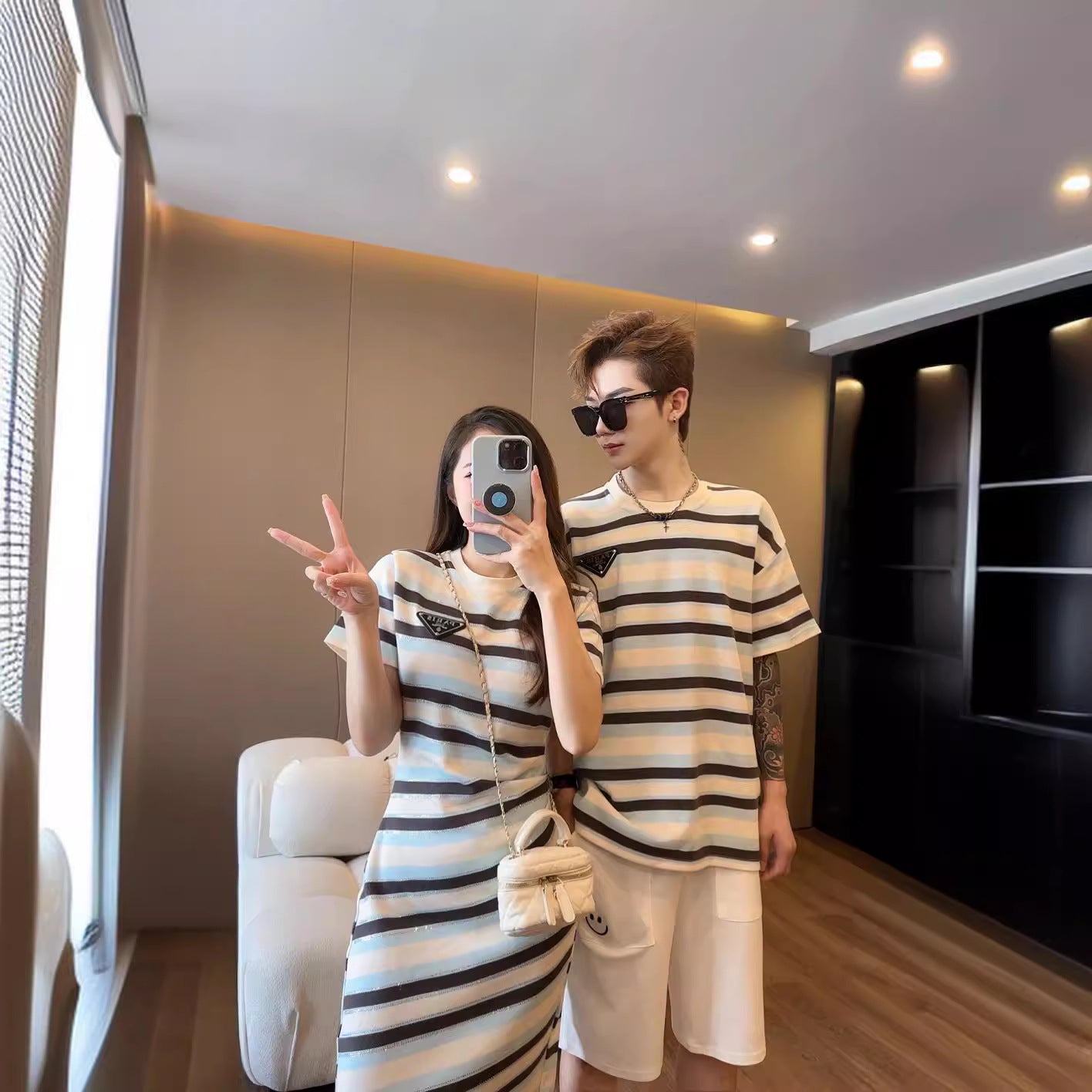 L25041706度假親子裝夏裝2025一家三四口洋氣母子母女裝洋裝短袖T恤嬰兒