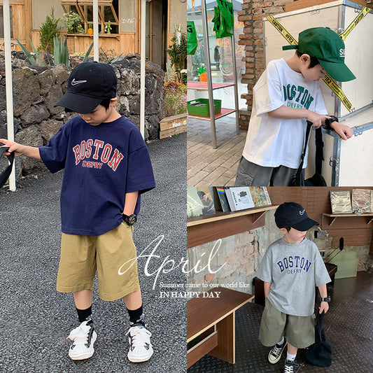 Z25030402童裝男童夏裝短袖T恤夏天棉質兒童男孩夏季潮服大童帥氣酷帥時髦