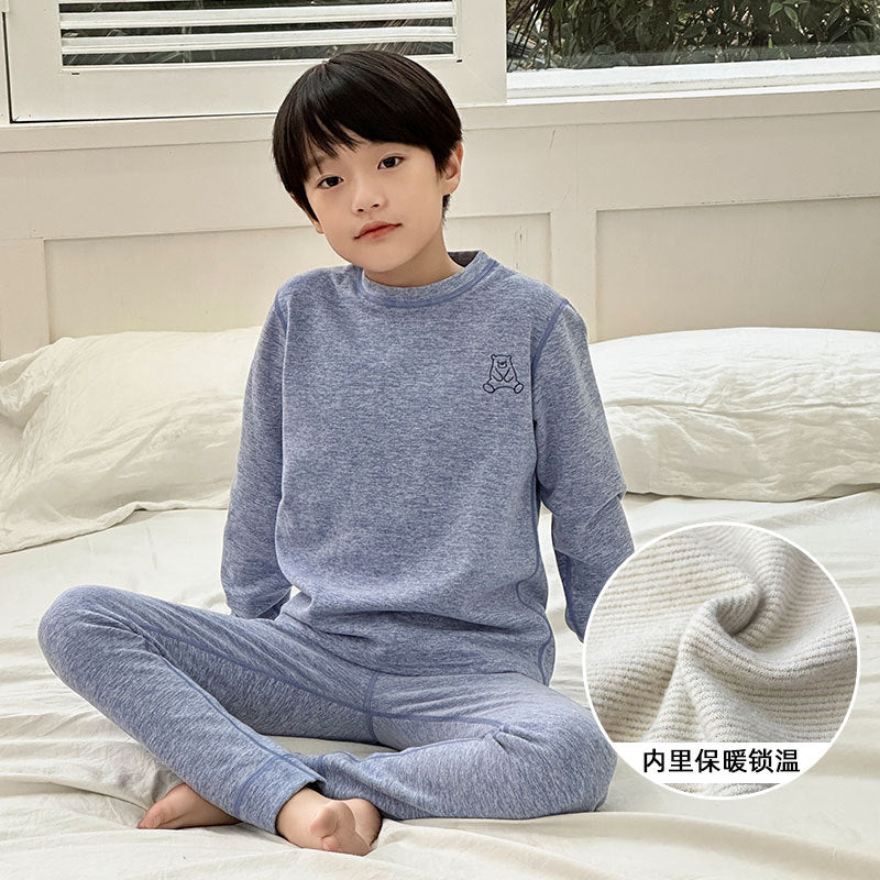FF24102515色拼毛德絨兒童秋衣秋褲保暖內衣套裝秋冬家居服男童睡衣(9-12天到貨)
