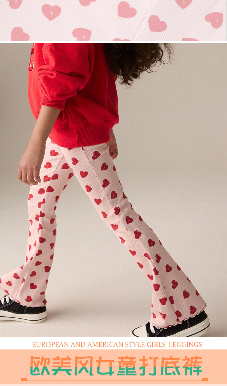 E26040829春季女童喇叭褲女褲兒童搭配緊身褲歐美女童褲子