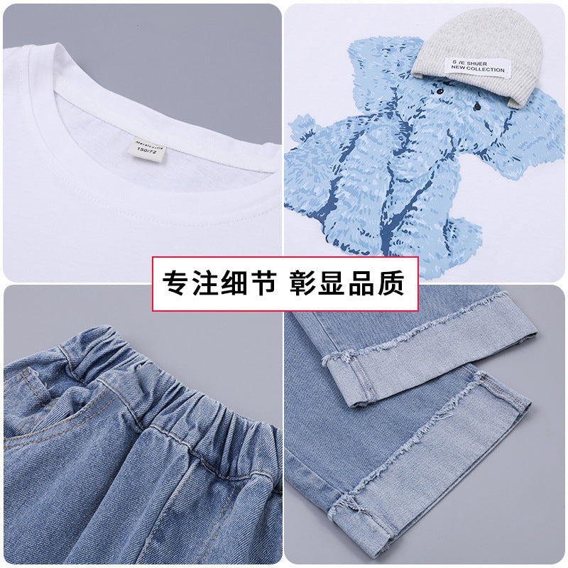 F23062212女童夏裝套裝短袖2023新款兒童裝網紅夏季中大童女裝