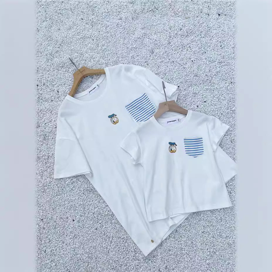 L25041712夏海軍風親子裝一家三四口母子母女媽媽裙嬰兒爬服洋氣短袖潮