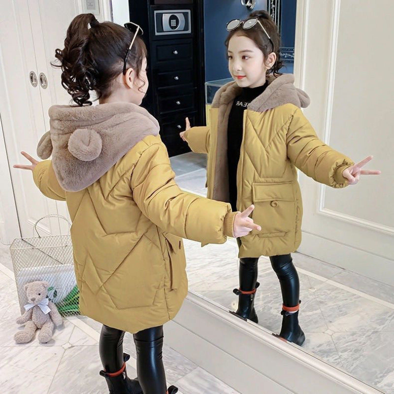 Z25010106女童棉衣冬裝新款加絨羽絨棉服中長加厚棉襖冬季兒童韓版裙子