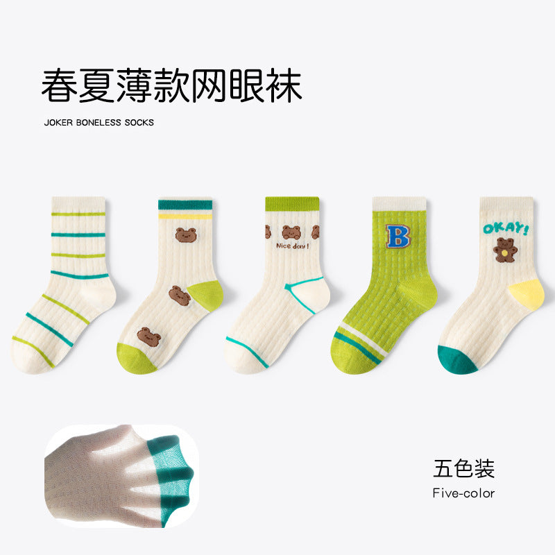 GI25073110春夏新款襪子男童精梳棉中筒襪韓系男寶襪春季網眼無骨棉襪