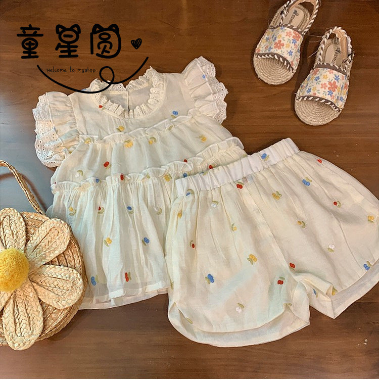 C23061607女童套裝夏季新款兒童韓版洋氣碎花兩件套女寶寶公主網紅潮