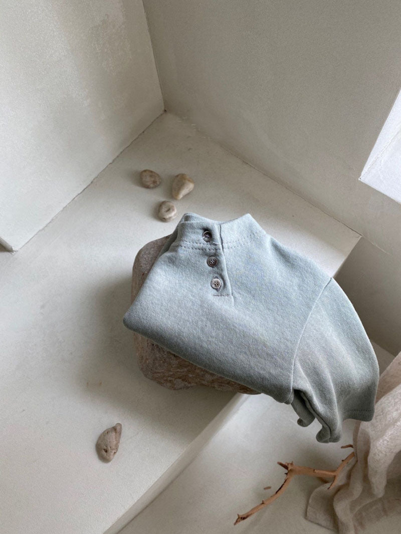 GB24011102韓版ins春秋新生嬰兒簡約棉休閒長袖T卹嬰幼童寶寶春款開扣打底衫