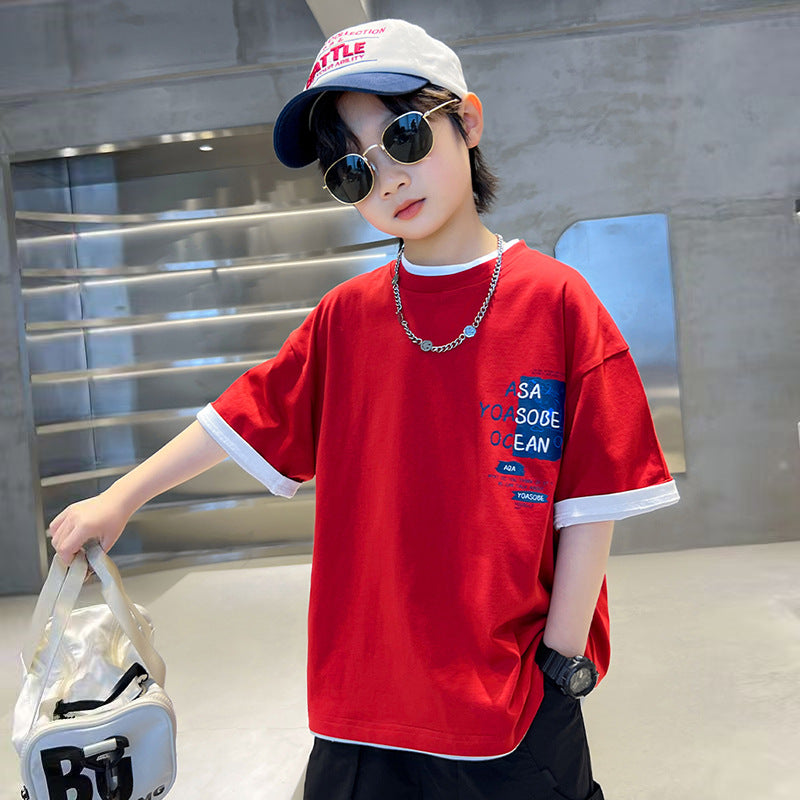 Z25030412棉質中大童男童短袖t恤打底衫夏季帥氣男孩休閒服兒童裝圓領上衣