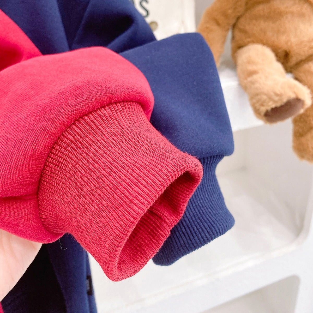 CA24121808兒童加絨衛衣童裝男童2023冬季新款男童紅色新年百搭套頭衫童裝