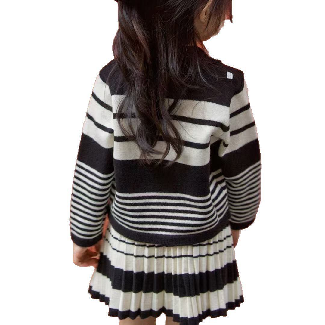 CF25091918女童半身裙套裝-柔軟學院百褶裙兩件春秋上衣外搭針織衫洋氣